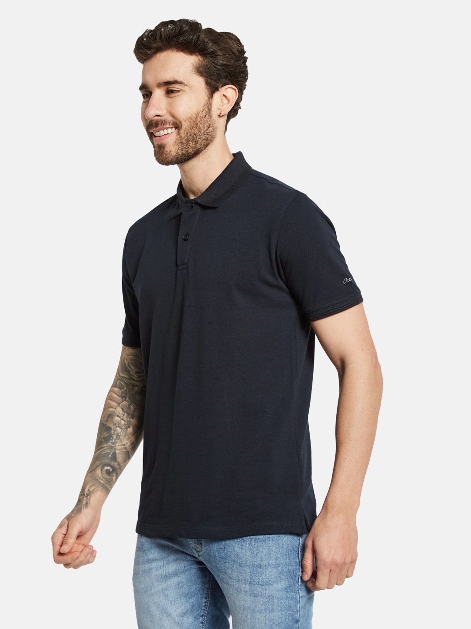 Octave Light Navy Cotton Regular Fit Polo T-Shirt
