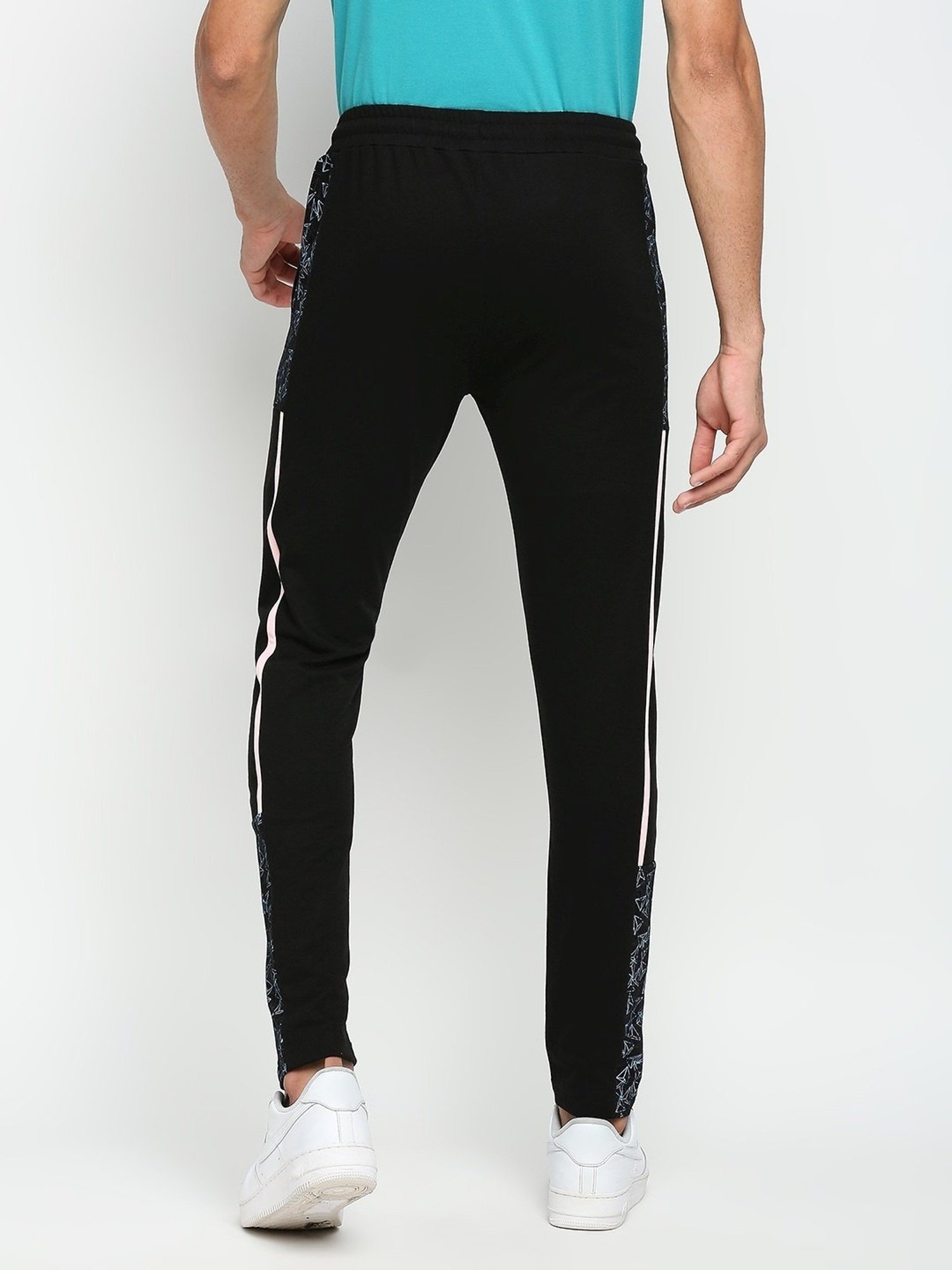 Fitz Black Slim Fit Printed Sports Trackpants