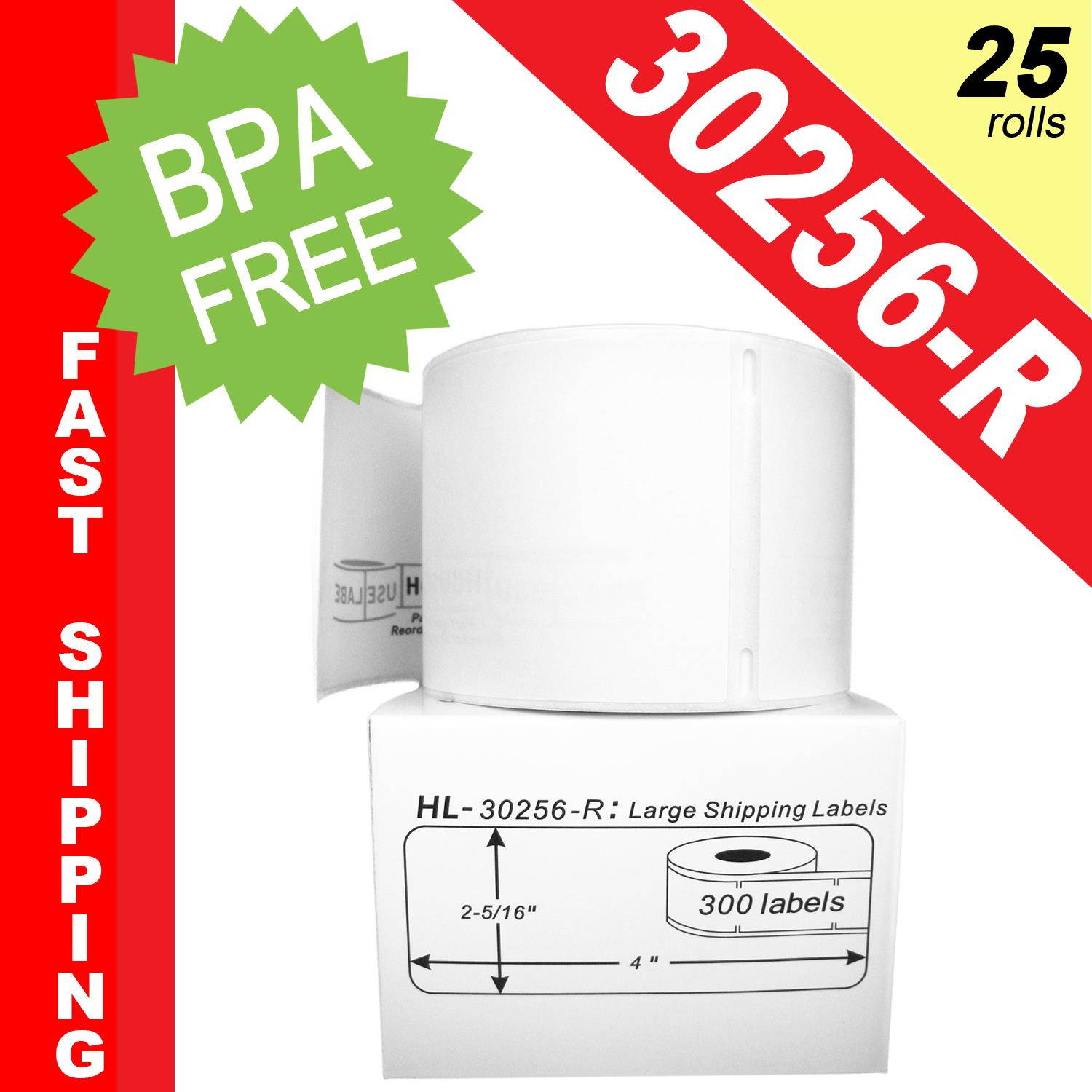 DYMO-Compatible 30256-R REMOVABLE Large Shipping Labels (2-5/16" x 4") -- BPA Free! (25 Rolls; 300 Labels per Roll)