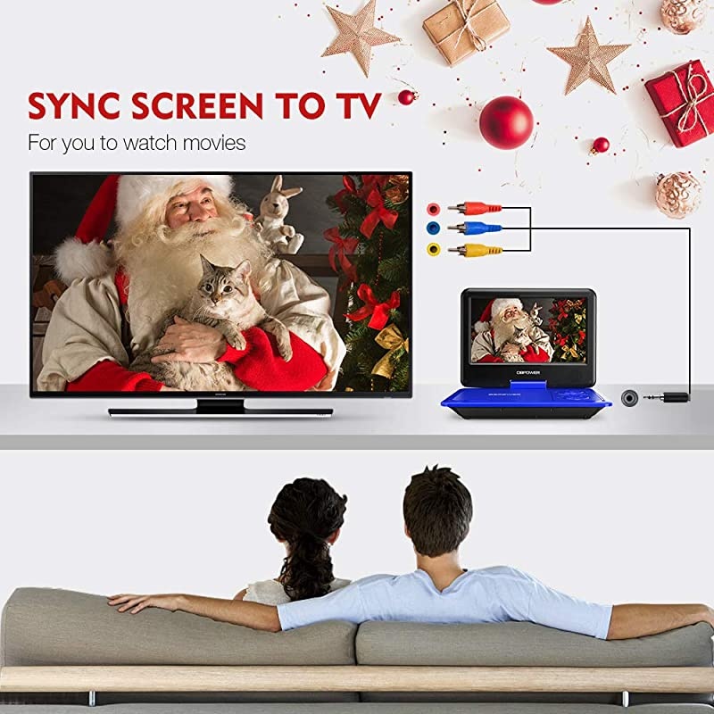 11.5" Portable DVD Player, 5-Hour Built-in Rechargeable Battery, with 9" Swivel Screen, Support CD/DVD/SD Card/USB, with Remote control, 1.8M Car Charger and Power Adaptor (Blue)