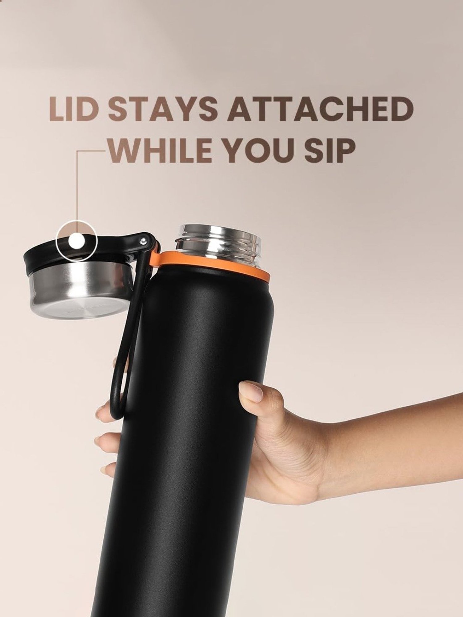 Borosil Black Stainless Steel Double Wall Vaccum Insulated Water Bottles (830ml)