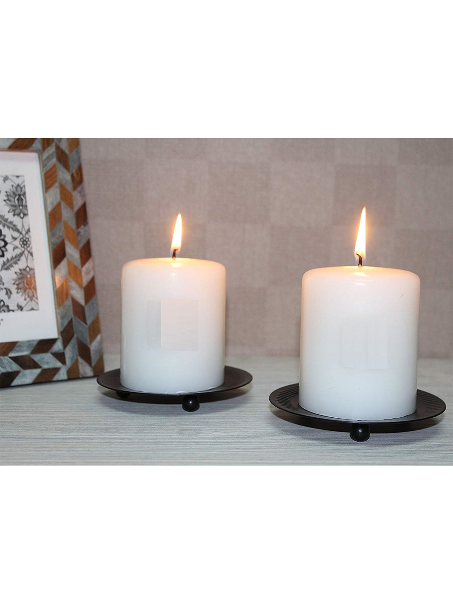 Hosley Black Iron Candles Stand with Pillar Set of - 2