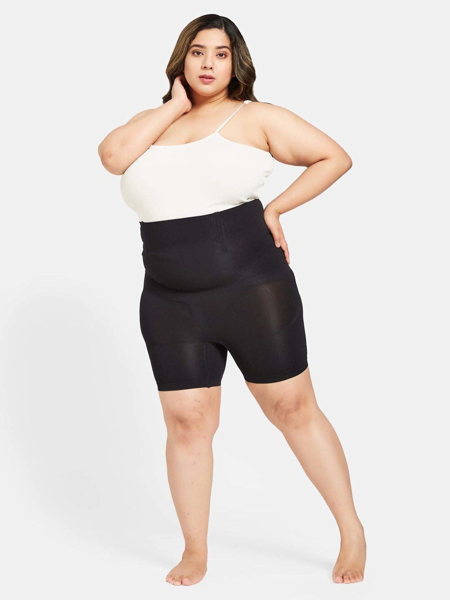 Secrets By ZeroKaata Black Plain Tummy & Thigh Shaper