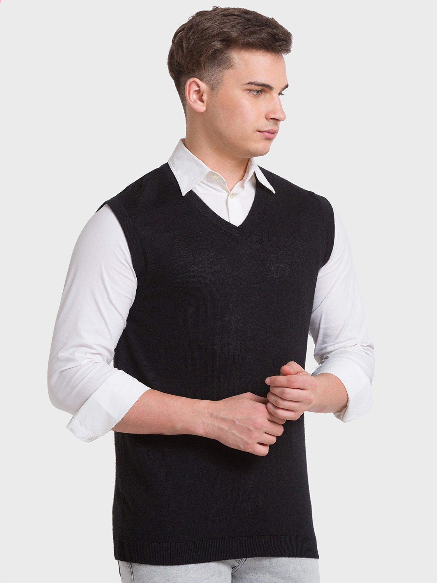 ColorPlus Black Regular Fit Texture Sweaters