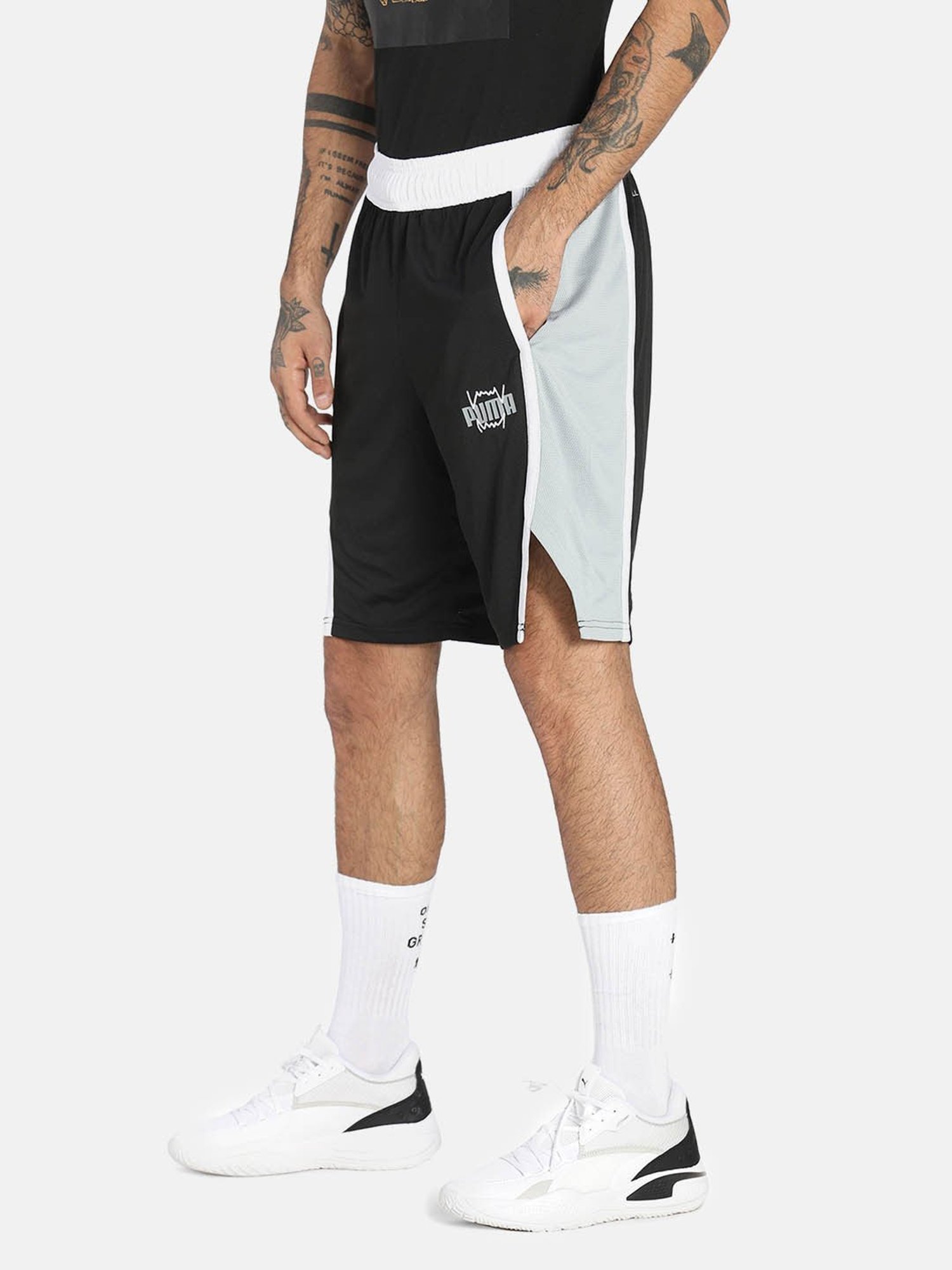 Puma Black & White Regular Fit Sports Shorts