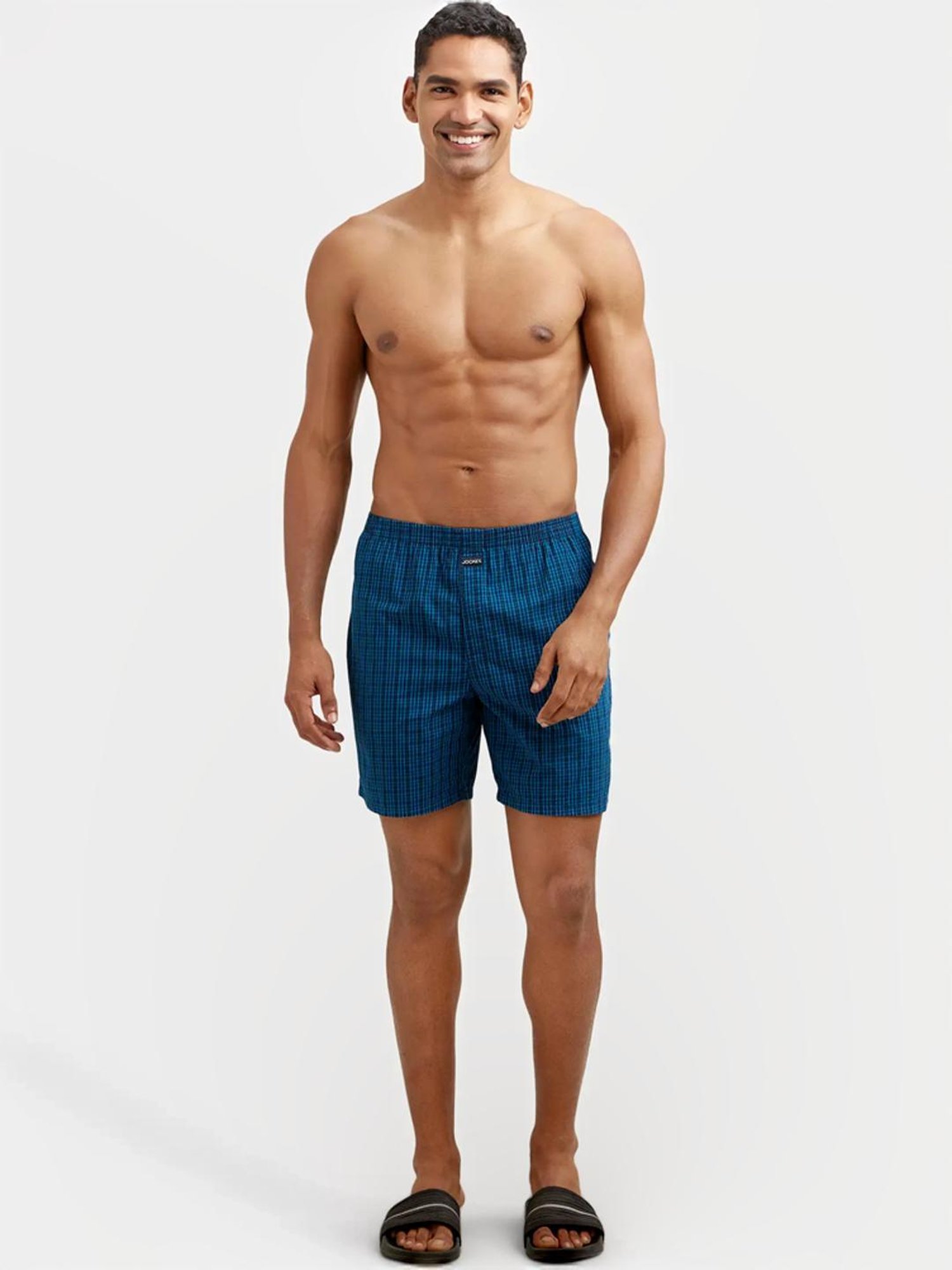 Jockey Blue & Black Regular Fit Check Boxer Shorts - Pack of 2