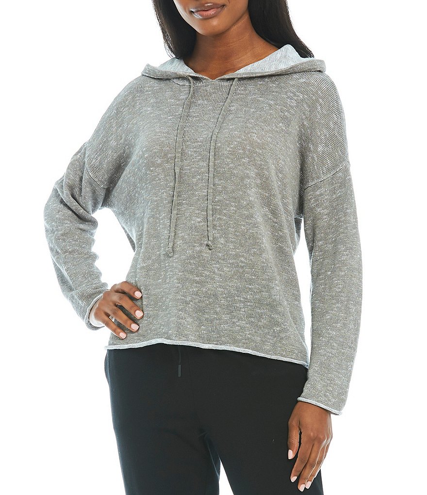 Eileen Fisher Organic Cotton Linen Slub Short Hoodie Pullover