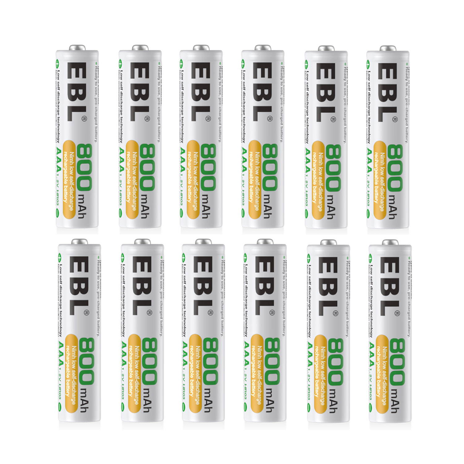 EBL 800mAh AAA Ni-MH Rechargeable Batteries High Capacity , Battery Case Included 8 Pack