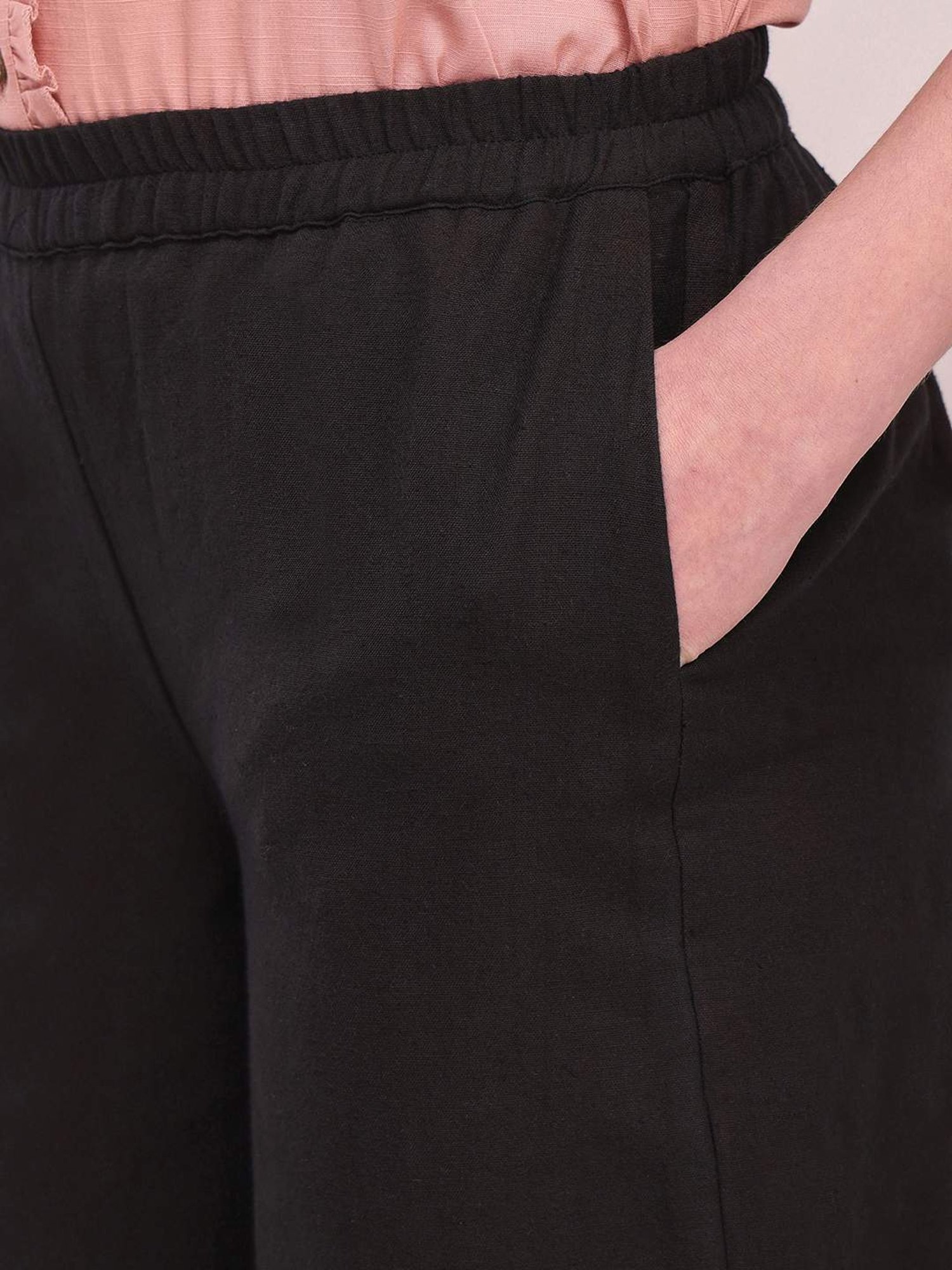 Pink Fort Black Cotton Relaxed Fit Culottes