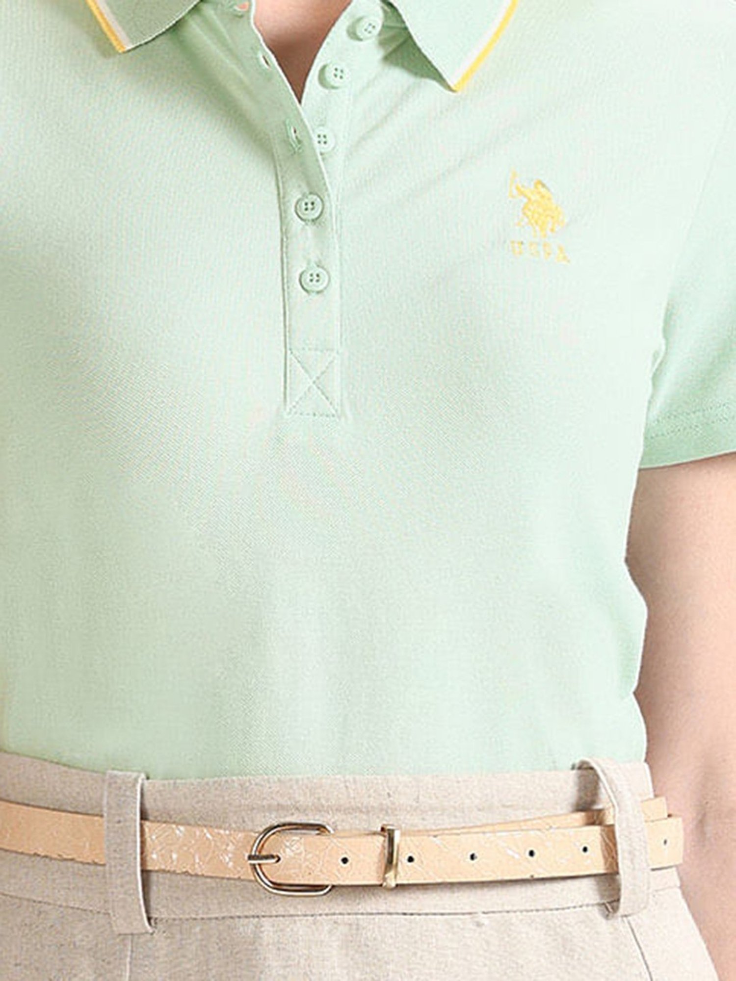 U.S. Polo Assn. Mint Green Logo Print Polo T-Shirt