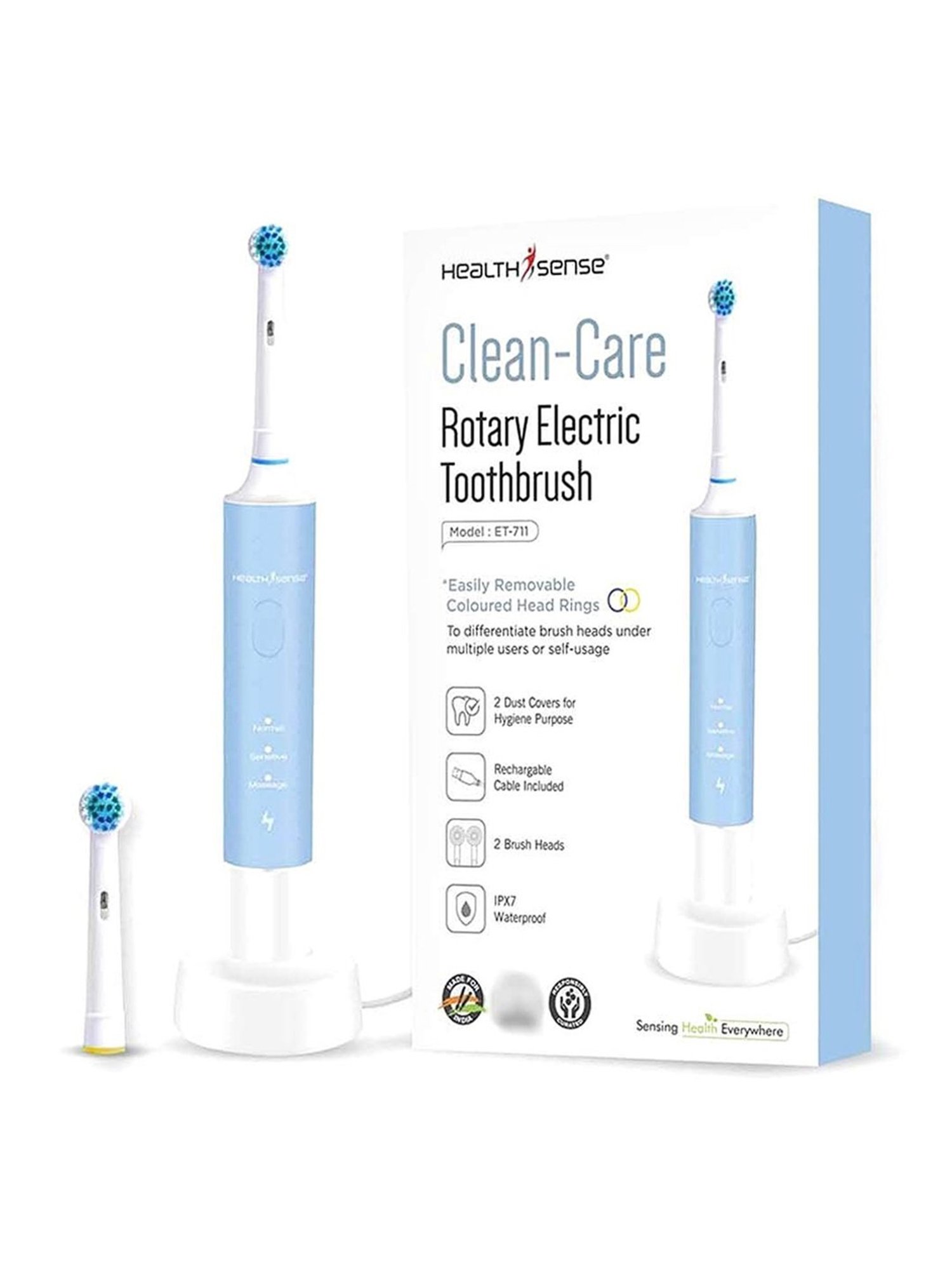 HealthSense Clean-Care ET-711 Rechargeable Rotary Electric Toothbrush (Blue)