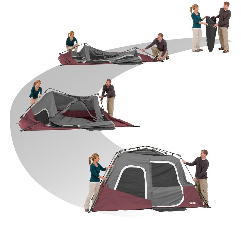 CORE Instant Cabin 11 x 9 Foot 6 Person Cabin Tent with Air Vents and Loft, Red