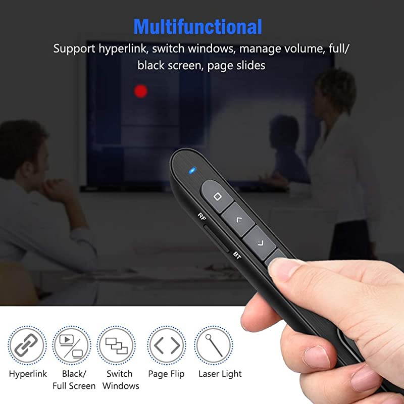 for Bluetooth Presentation Remote Powerpint Clicker USB Rechargeable RF 24 GHz Dual Modes Wireless Presenter Presentation Laser Pointer Slide Advancer for MacKeynotePCPPT