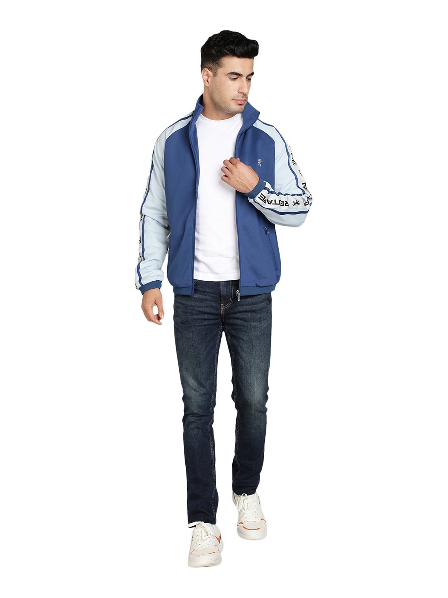 Red Tape Blue Polyester Mock Collar Jacket