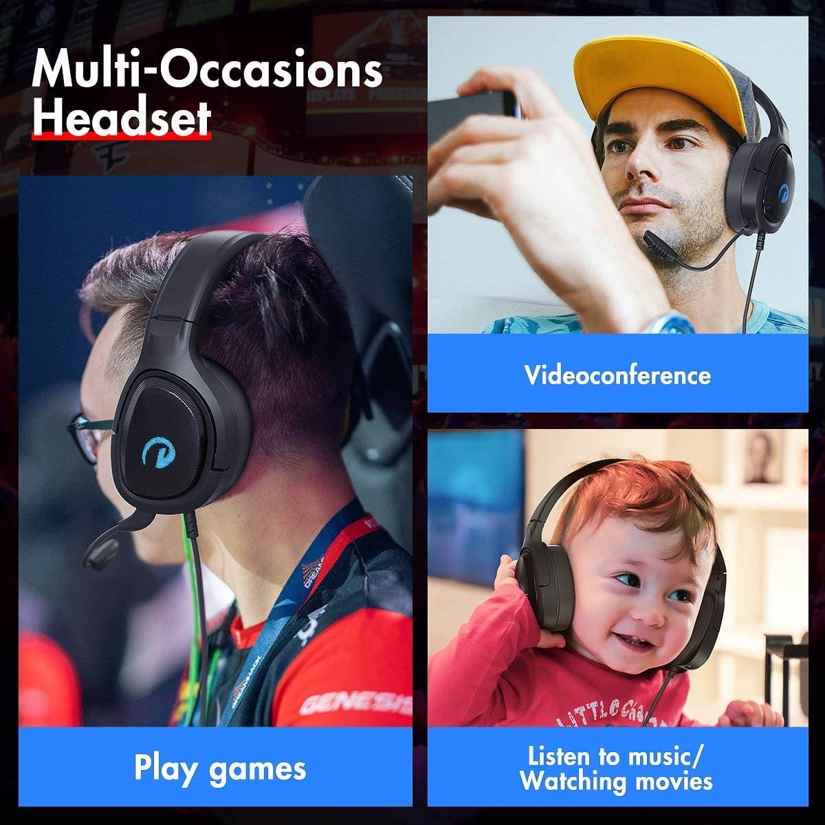 Fosi Audio - DAC Q4 Mini Stereo Gaming DAC & Headphone Amplifier and GH-2000 Stereo Gaming Headset for PS4, PC, Xbox One Controller