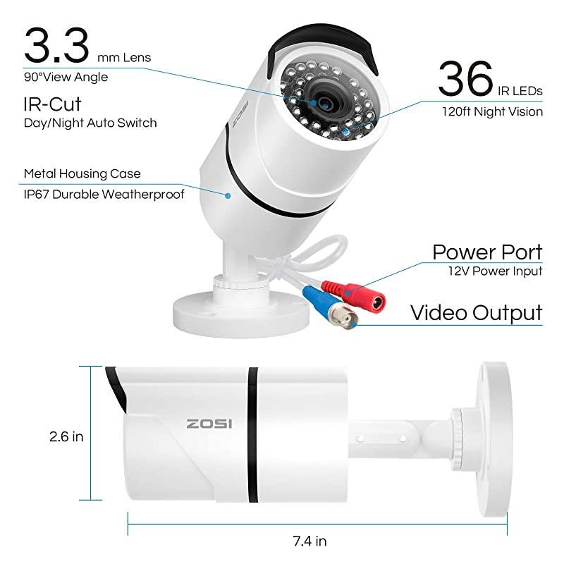 5MP 2K Home Security Camera System Outdoor Indoor, H.265+ 8 Channel CCTV DVR with Hard Drive 2TB and 4 x 2K(5MP) Weatherproof Surveillance Bullet Cameras with 120ft Night Vision, 110&deg; View Angle