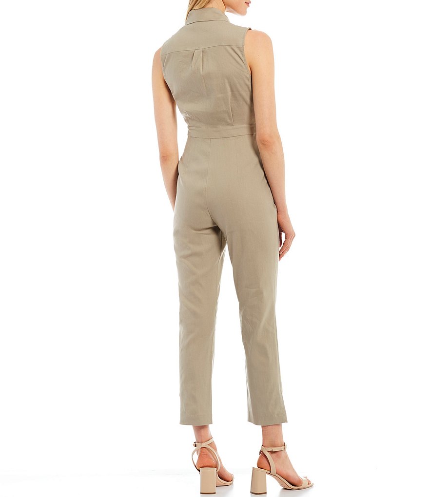 Antonio Melani Louisa Linen Sleeveless Tie Waist Jumpsuit