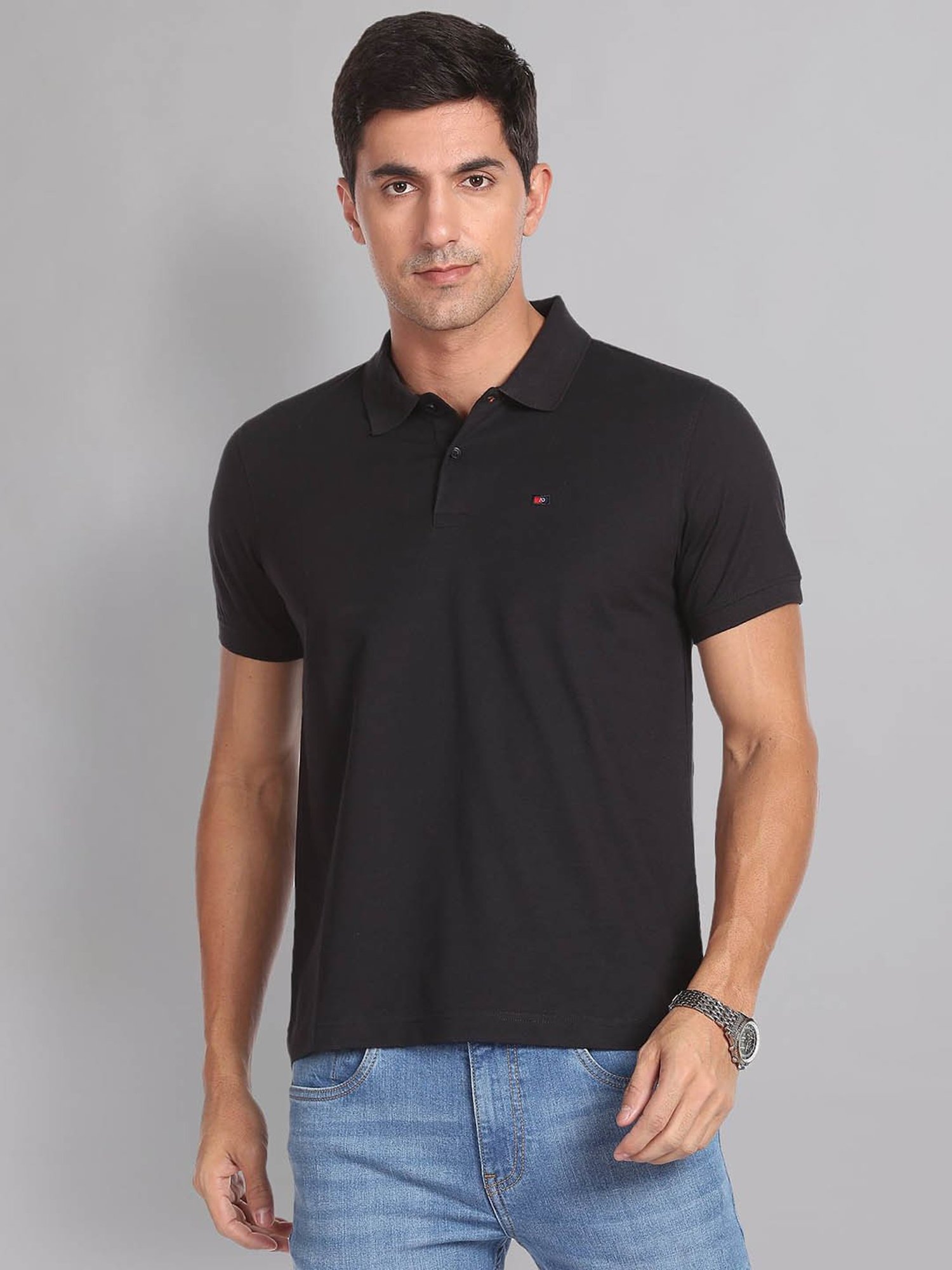 AD by Arvind Black Slim Fit Polo T-Shirt