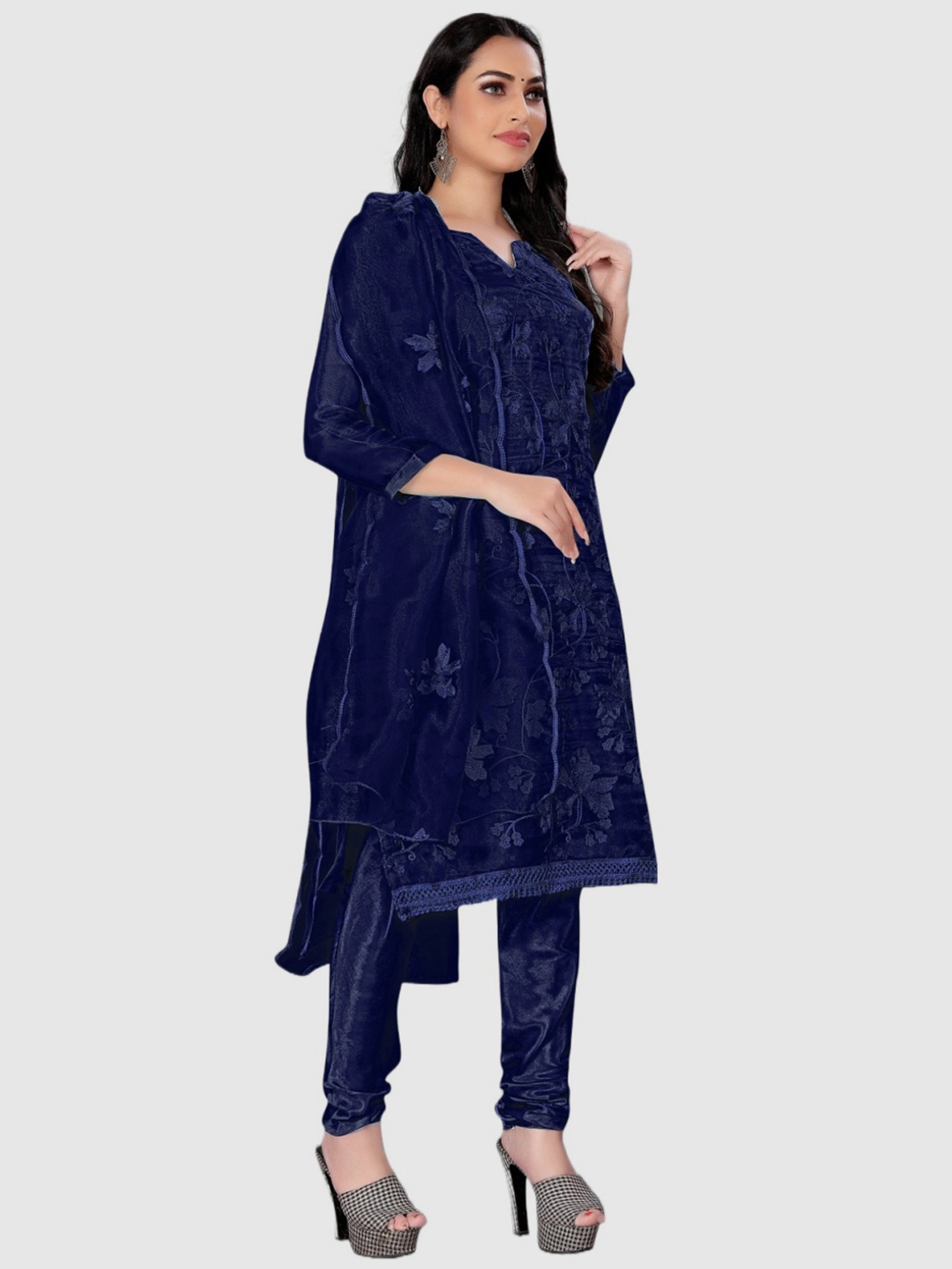 APNISHA Navy Embroidered Unstitched Dress Material