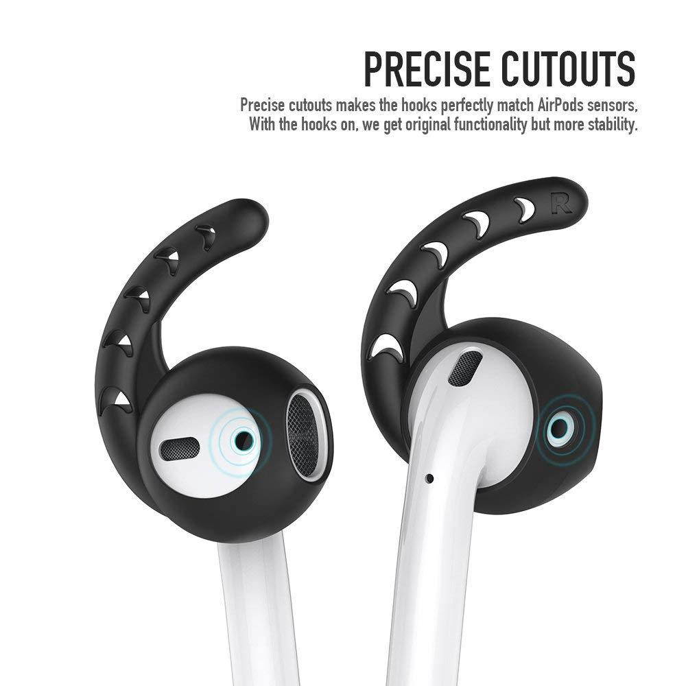 AhaStyle 3 Pairs Ear Hooks and Covers Compatible with Apple AirPods and EarPods - Black
