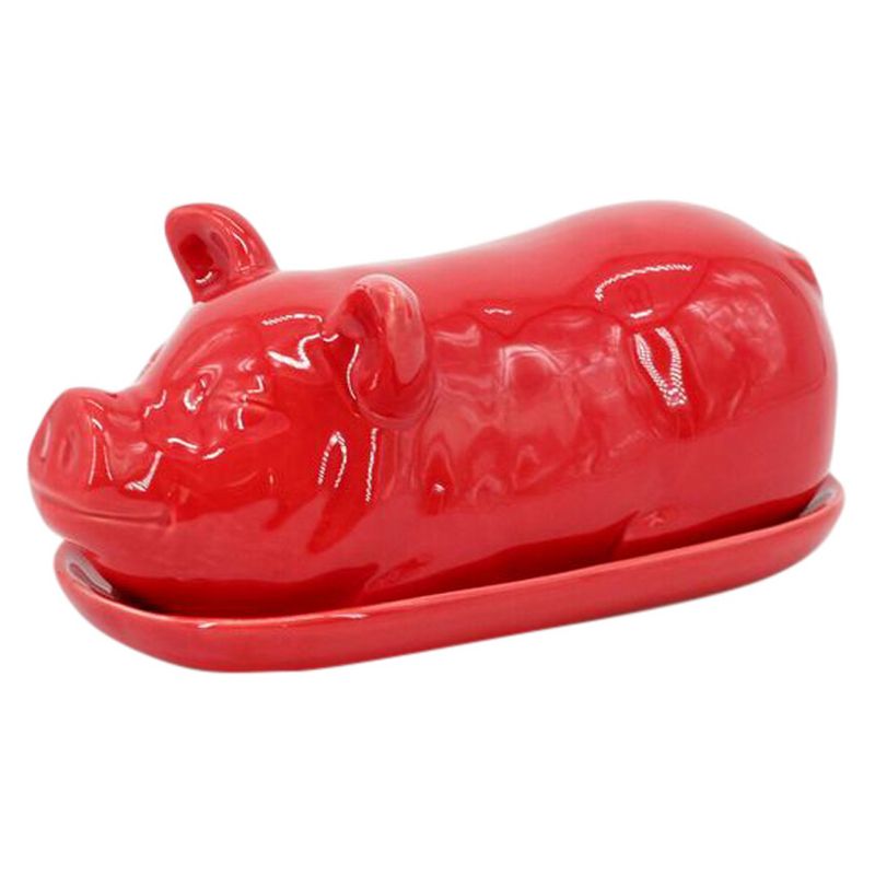 Pig Butter Dish Barn Red 5" - Drew Derose