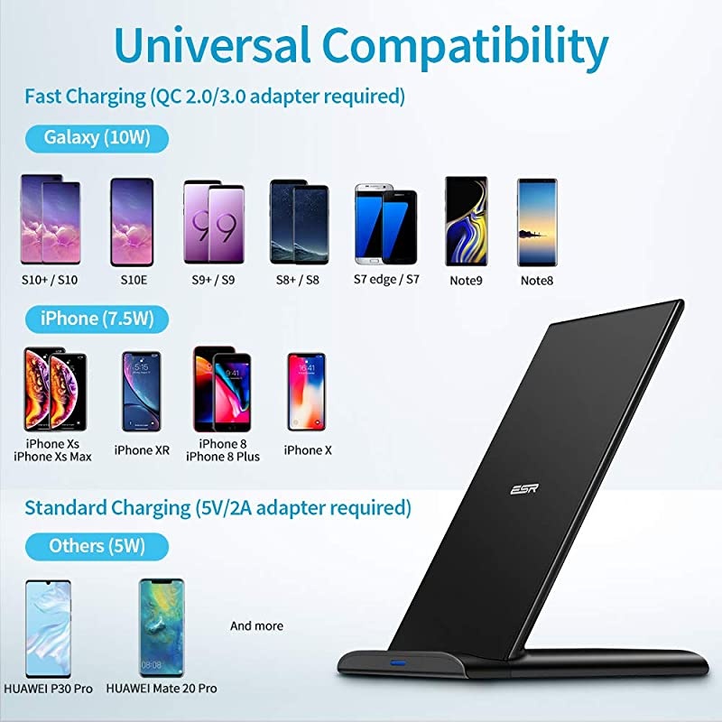 Fast Wireless Charger, Lift Wireless Charging Stand, Qi-Certified, 7.5W for iPhone 11/11 Pro/11 Pro Max/XR/XS, 10W for Galaxy S10/S10+/Note10, 5W for Google Pixel 4 & All Qi-Compatible Phones