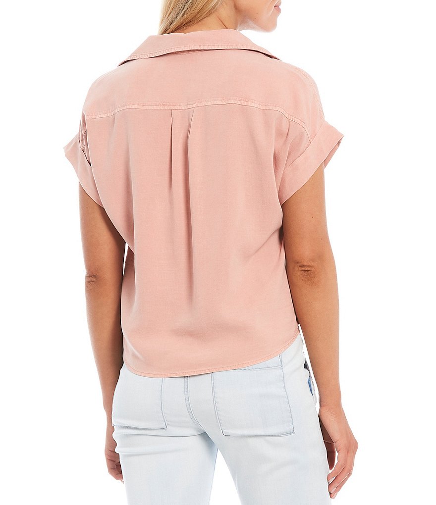 Cloth & Stone Woven Trimmed Short Sleeve Coordinating Tie Front Top