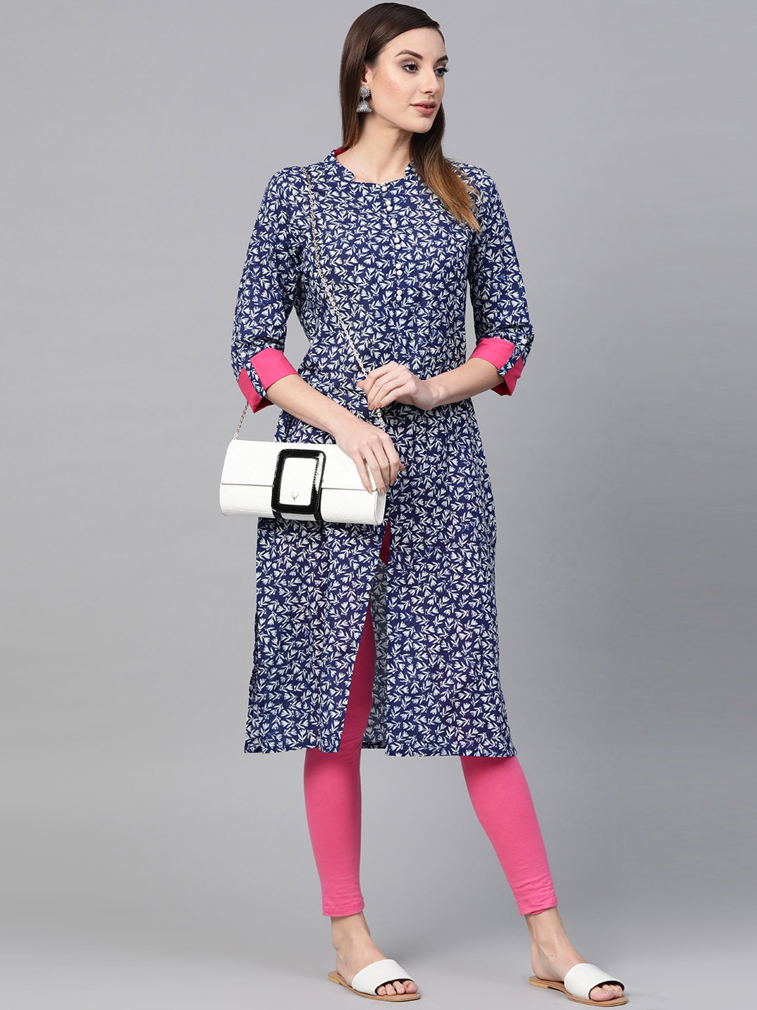 Geroo Jaipur Indigo Hand Block Printed Straight Pure Cotton Kurta