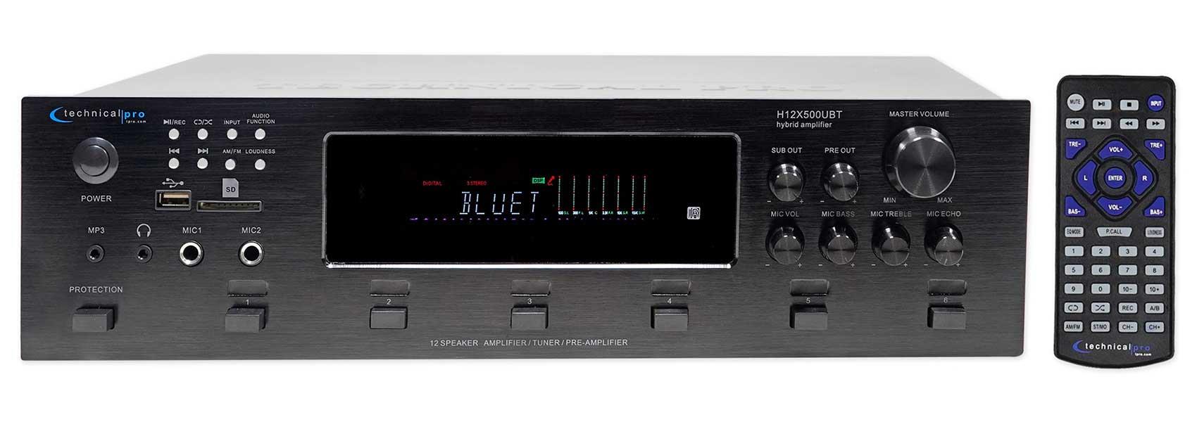 Technical Pro h12x500ubt Digital Hybrid Amplifier, Preamp & Tuner With 12 Speaker Output
