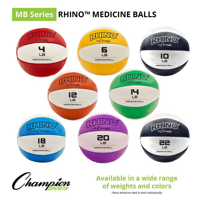 Champion Sports Rhino Textured Leather 7.79 Inch Round Non Slip Grip Exercise Medicine Fitness Training Weight Ball, 10 Pounds, Blue