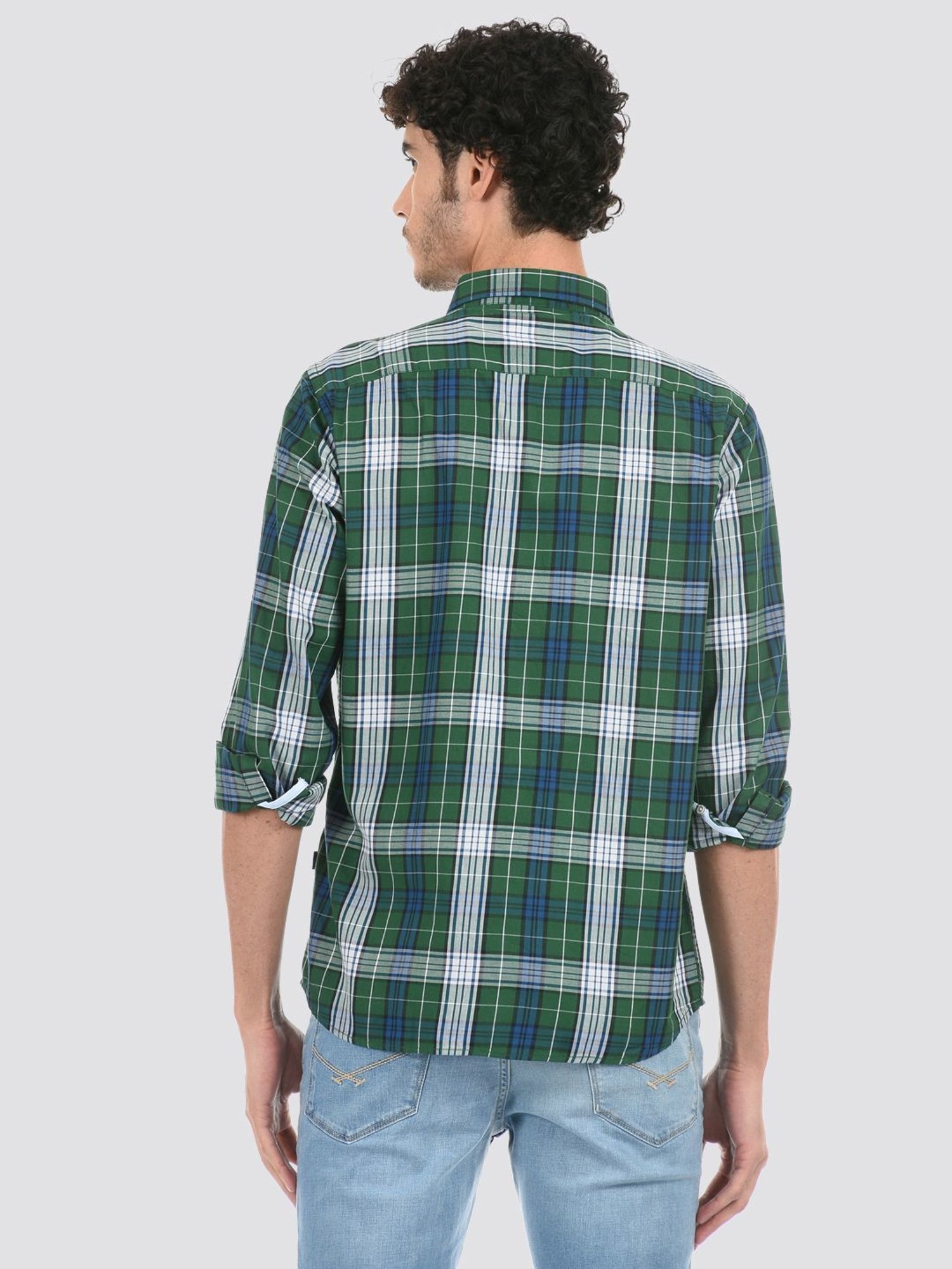 London Fog Green Regular Fit Checks Shirt