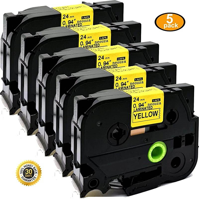 5PK Compatible with Brother ptouch Label Tape Black on Yellow tze651 tze-651 tz tze 651 1inch