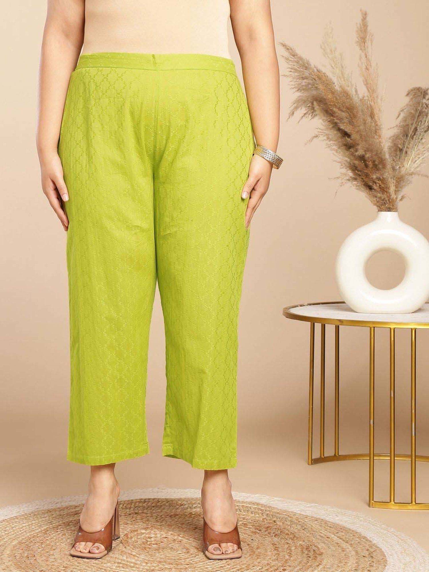 Janasya Lime Green Cotton Self Co-Ord Set