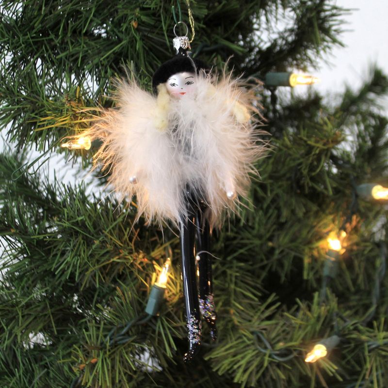 Italian Ornaments 7.0" Brigitte In Feather Coat Ornament Italian Diva Lady  -  Tree Ornaments