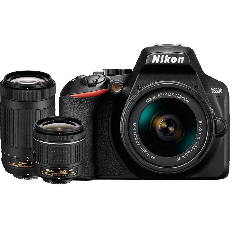Nikon D3500 24.2MP DSLR Camera w/ 18-55mm & 70-300mm Lens REFURB + 16GB Bundle
