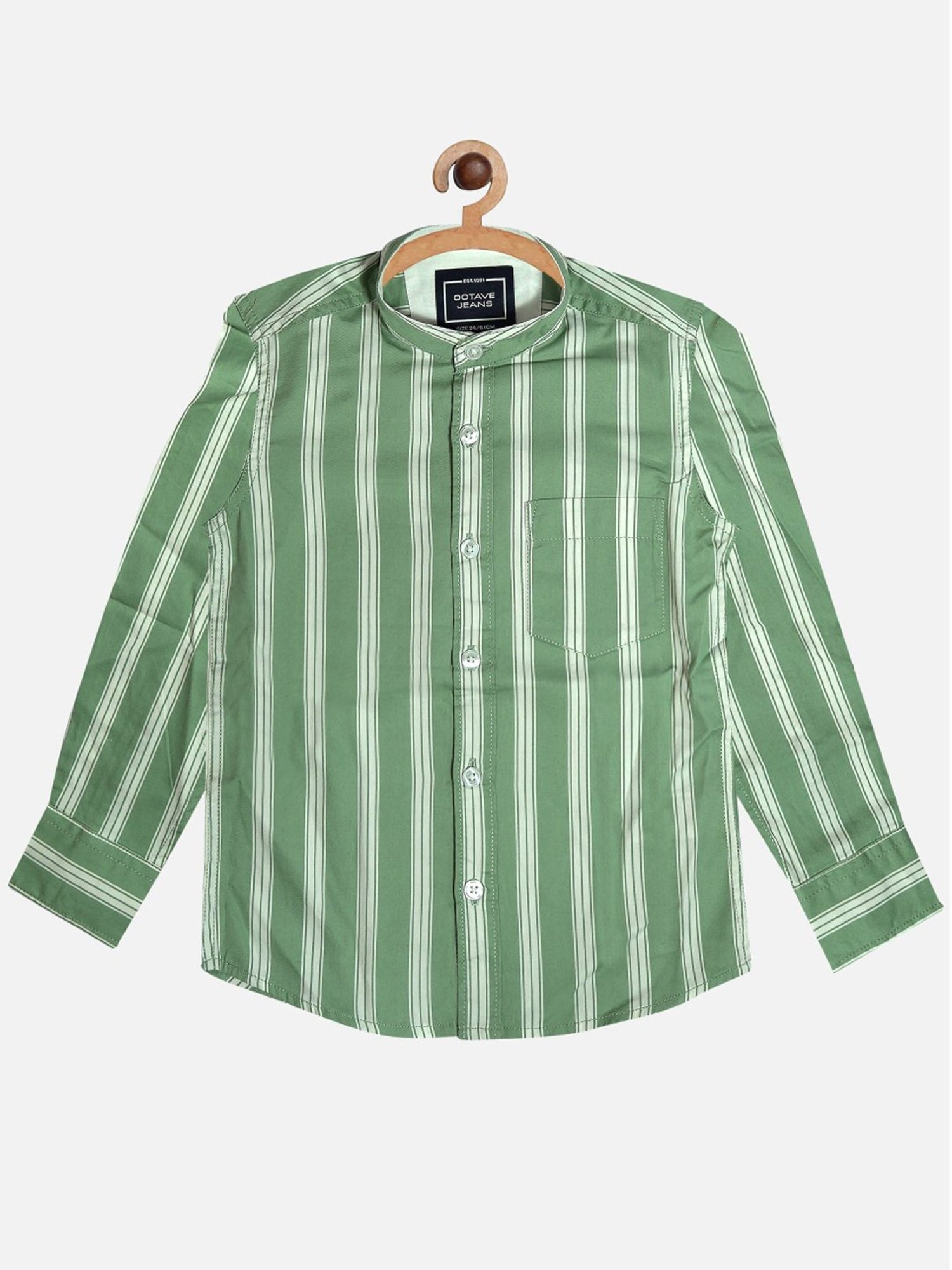 Octave Kids Mint Green & White Cotton Striped Full Sleeves Shirt