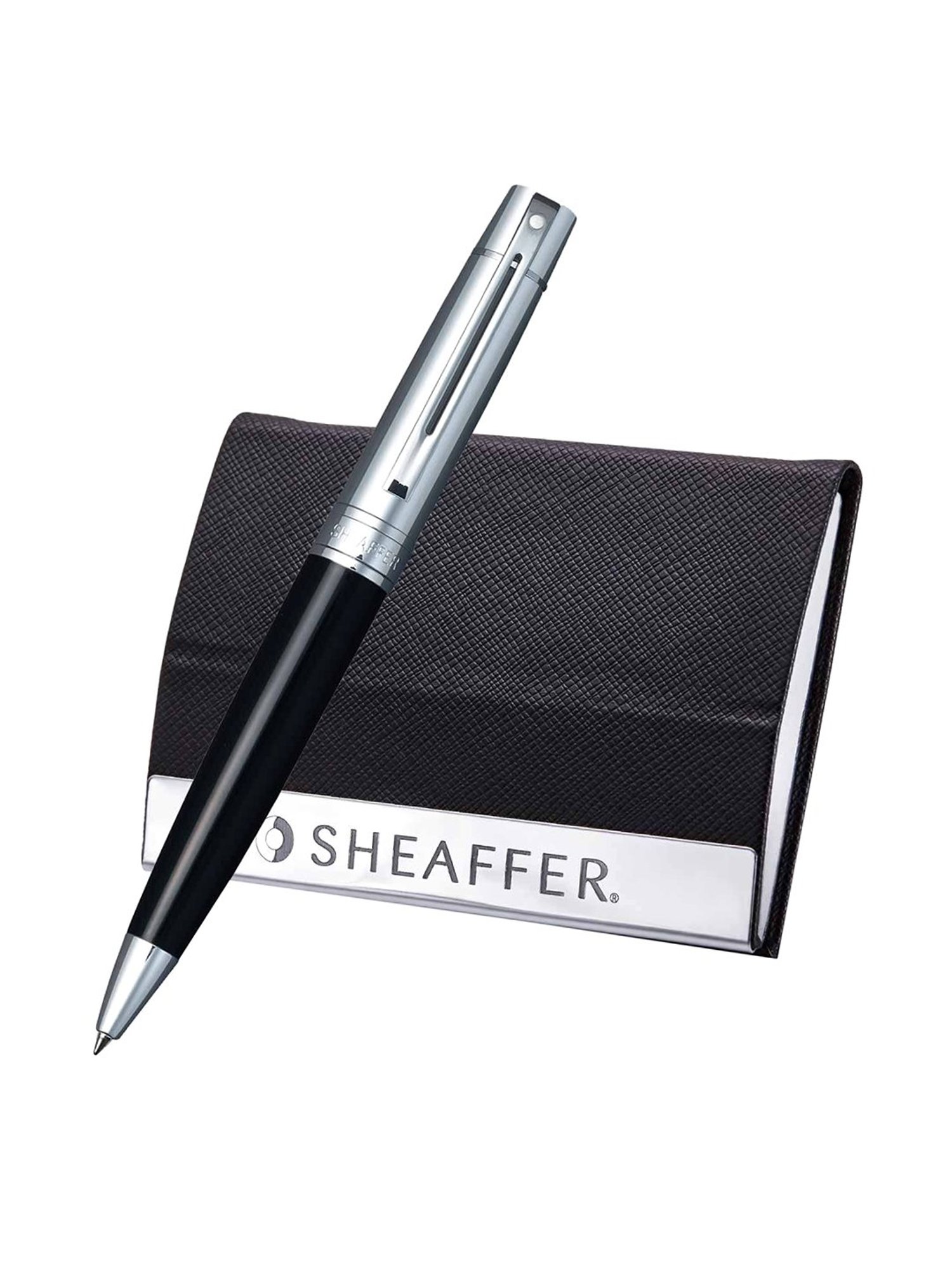 Sheaffer Black & Silver Metal Ballpoint Pen with Card Holder
