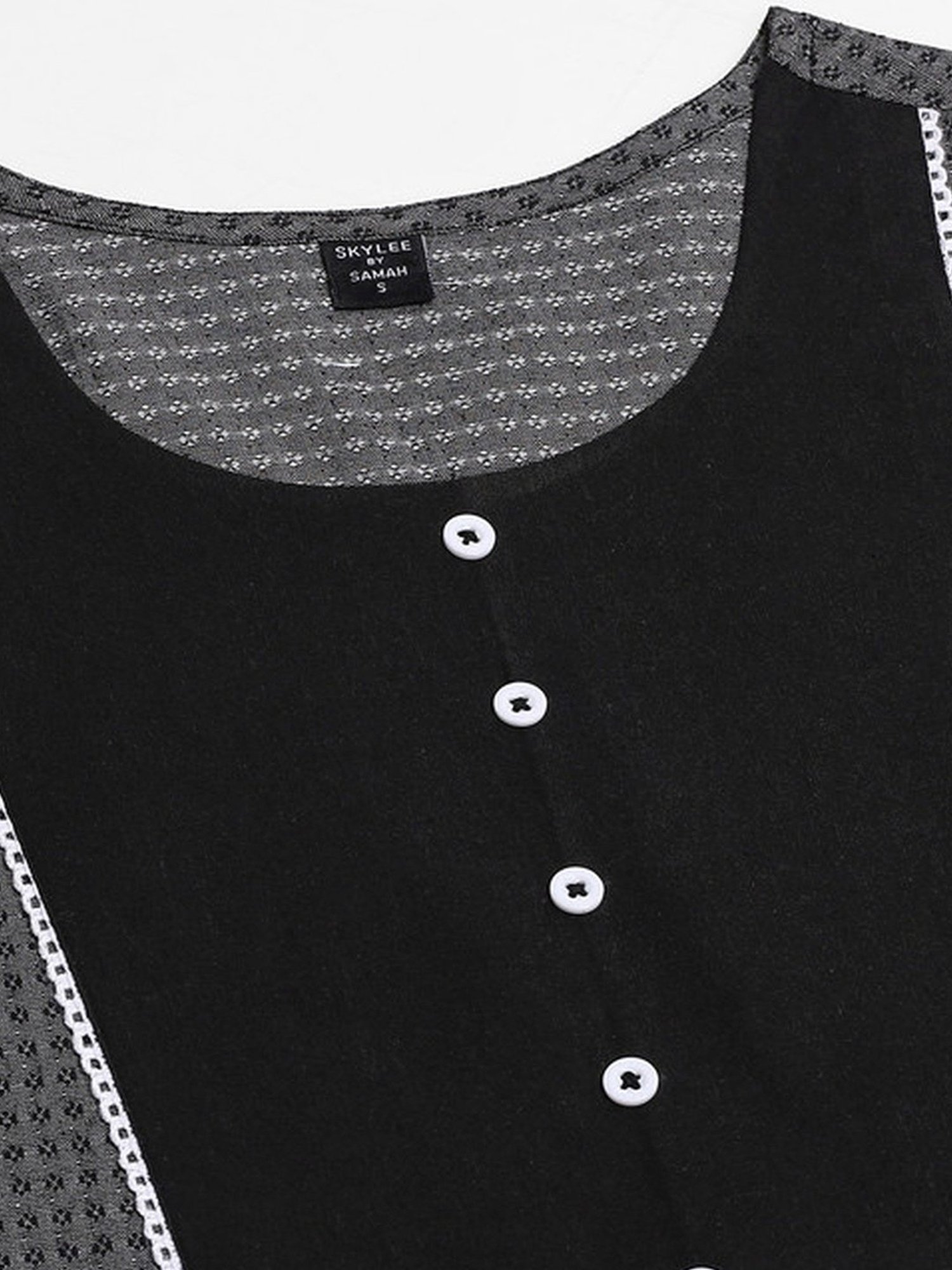 Skylee Grey & Black Chequered Straight Kurta