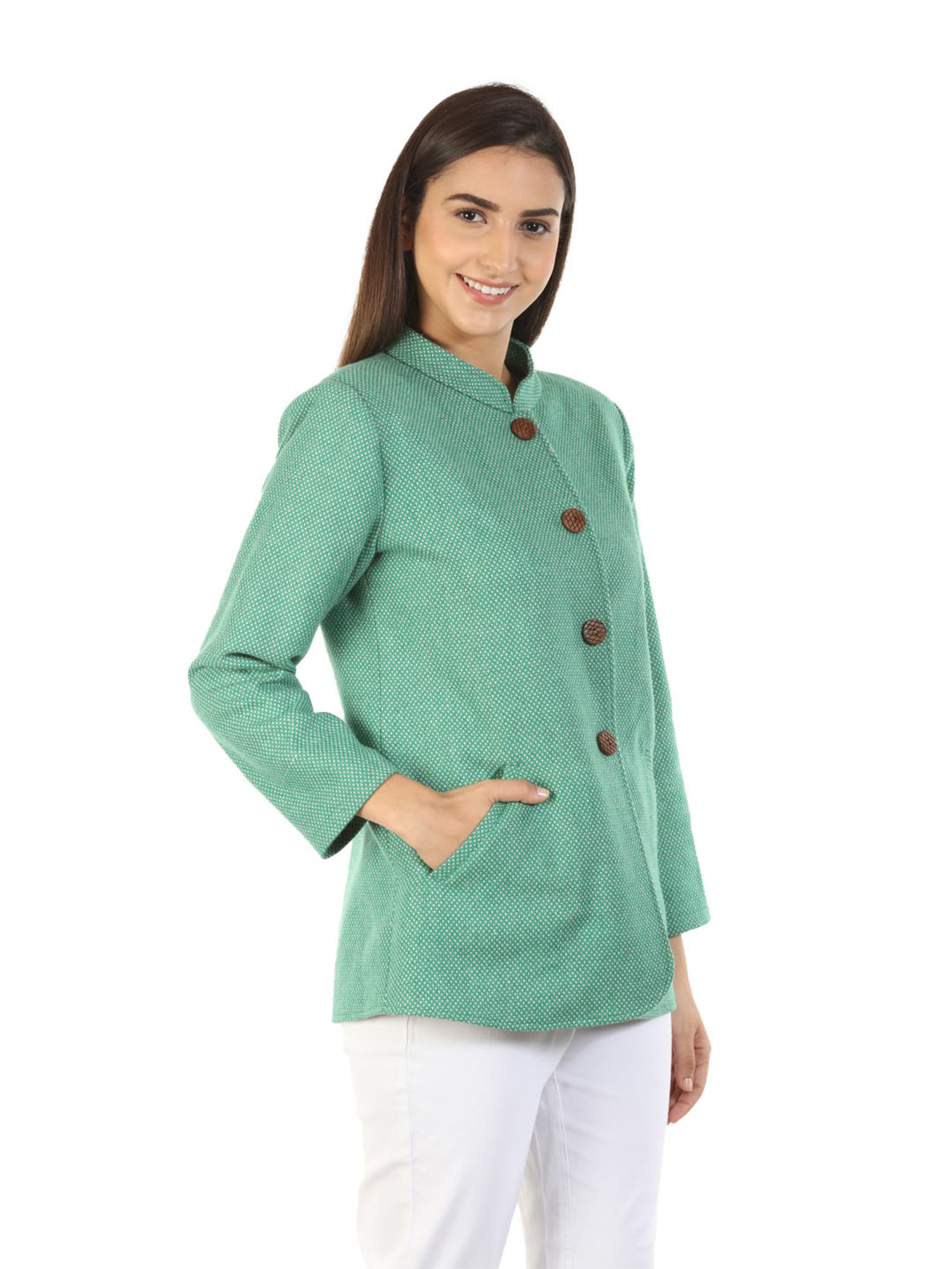 Mustard Green Self Design Jacket