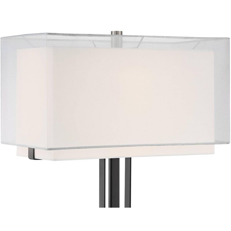 Franklin Iron Works Industrial Table Lamp with USB Charging Port Black Nickel Double Shade Living Room Bedroom House Bedside Home