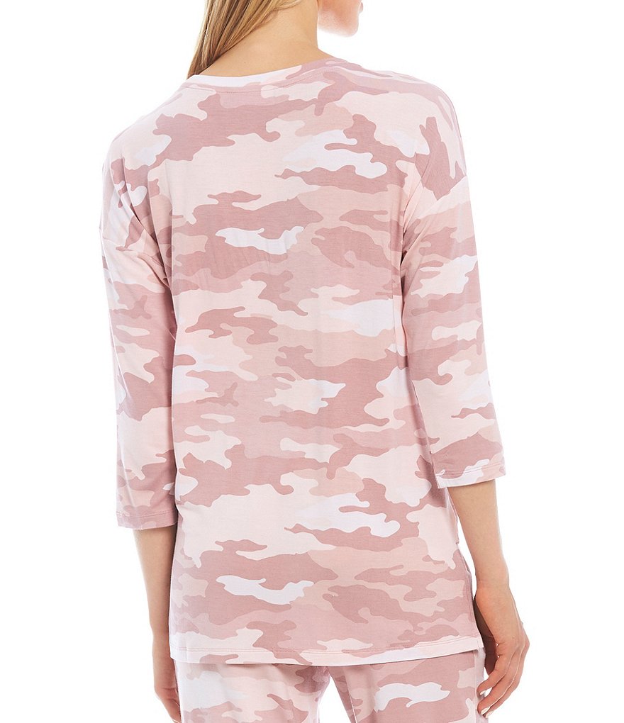 VAN WINKLE & CO. Camo Print Jersey Knit Round Neck Long Sleeve Coordinating Sleep Top