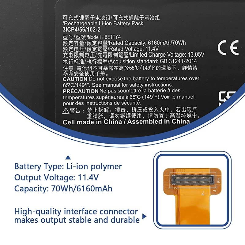 70Wh BETTY4 Laptop Battery for Razer Blade 2016 14quot V2 GTX 1060 RZ090165 RZ090195 RZ0901952E72 R3U1 RZ0901652E21 RZ0901652E22 RZ0901952E31RZ0901952E73 RZ0901953W52 RZ0901953E71