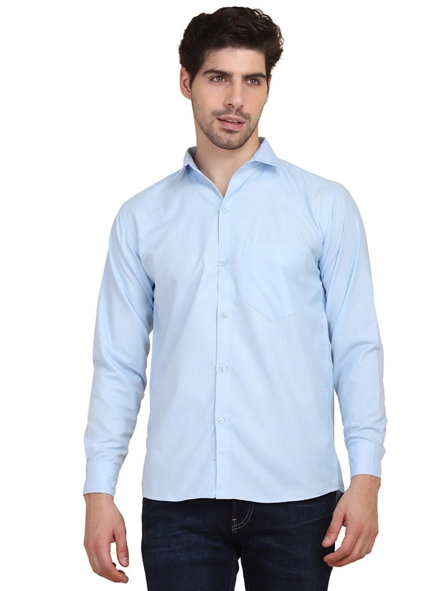 TAHVO Blue Cotton Slim Fit Shirt