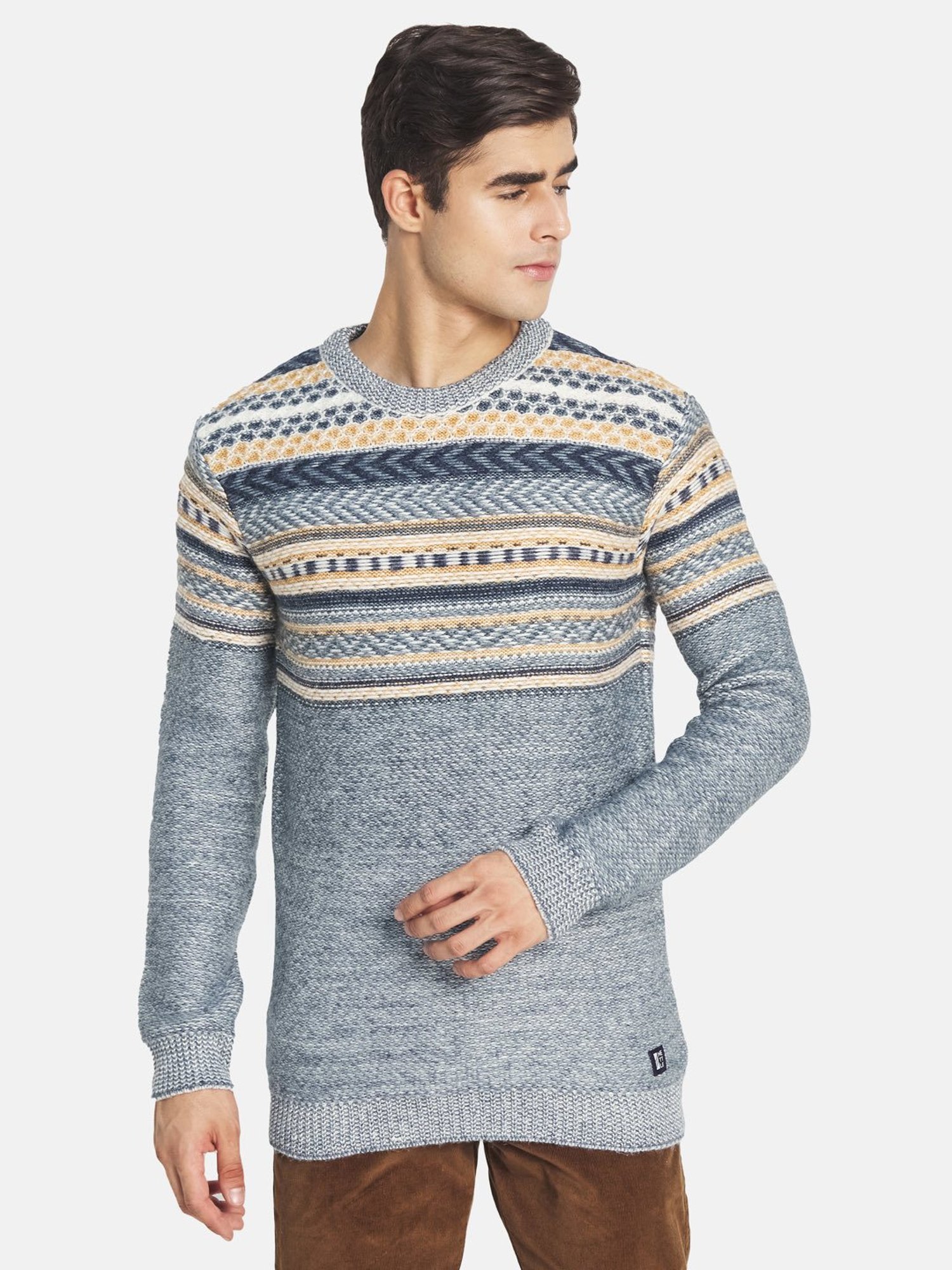 METTLE Grey Striped Sweater