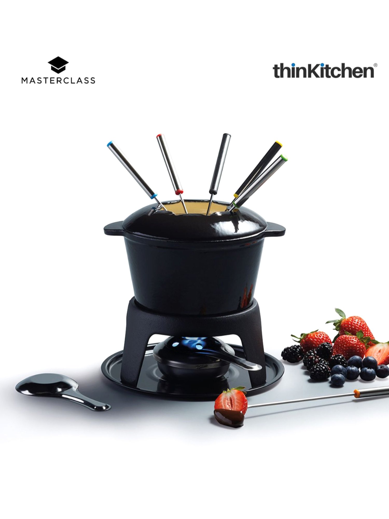 MasterClass Enamelled Black Cast Iron Fondue Set