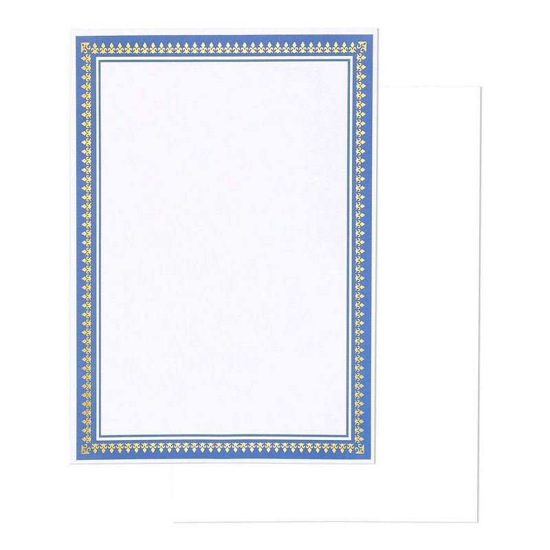 50-Sheet Award Certificate Papers, Letter Sized for Diploma, Blue & Gold Foil Border, 8.5 x 11"