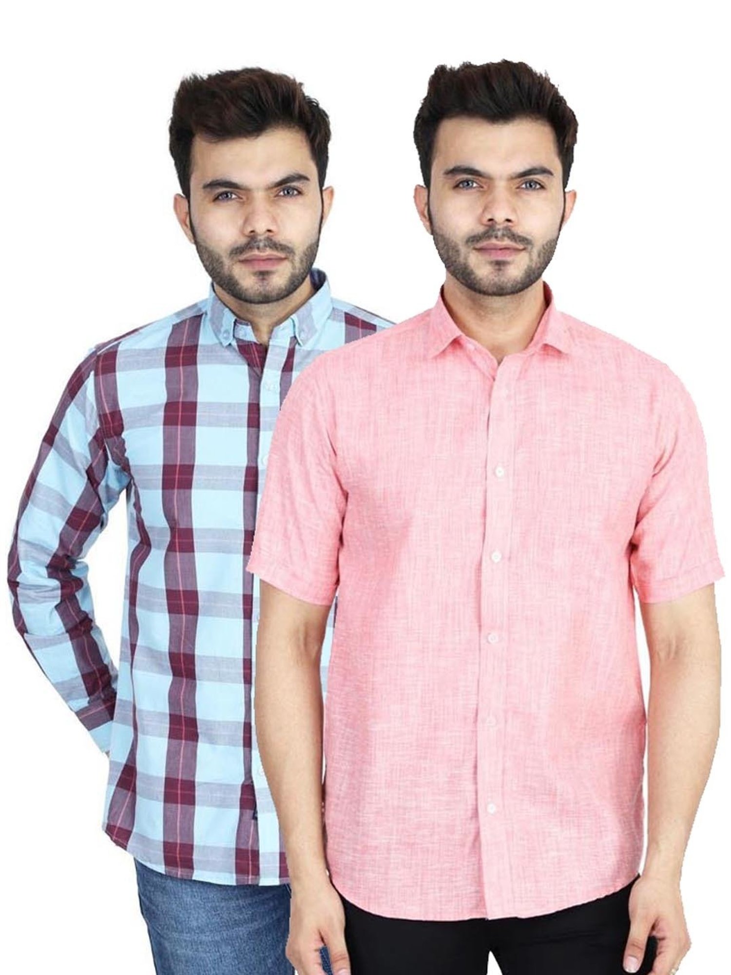 TAHVO Multi Cotton Slim Fit Shirt Pack of 2