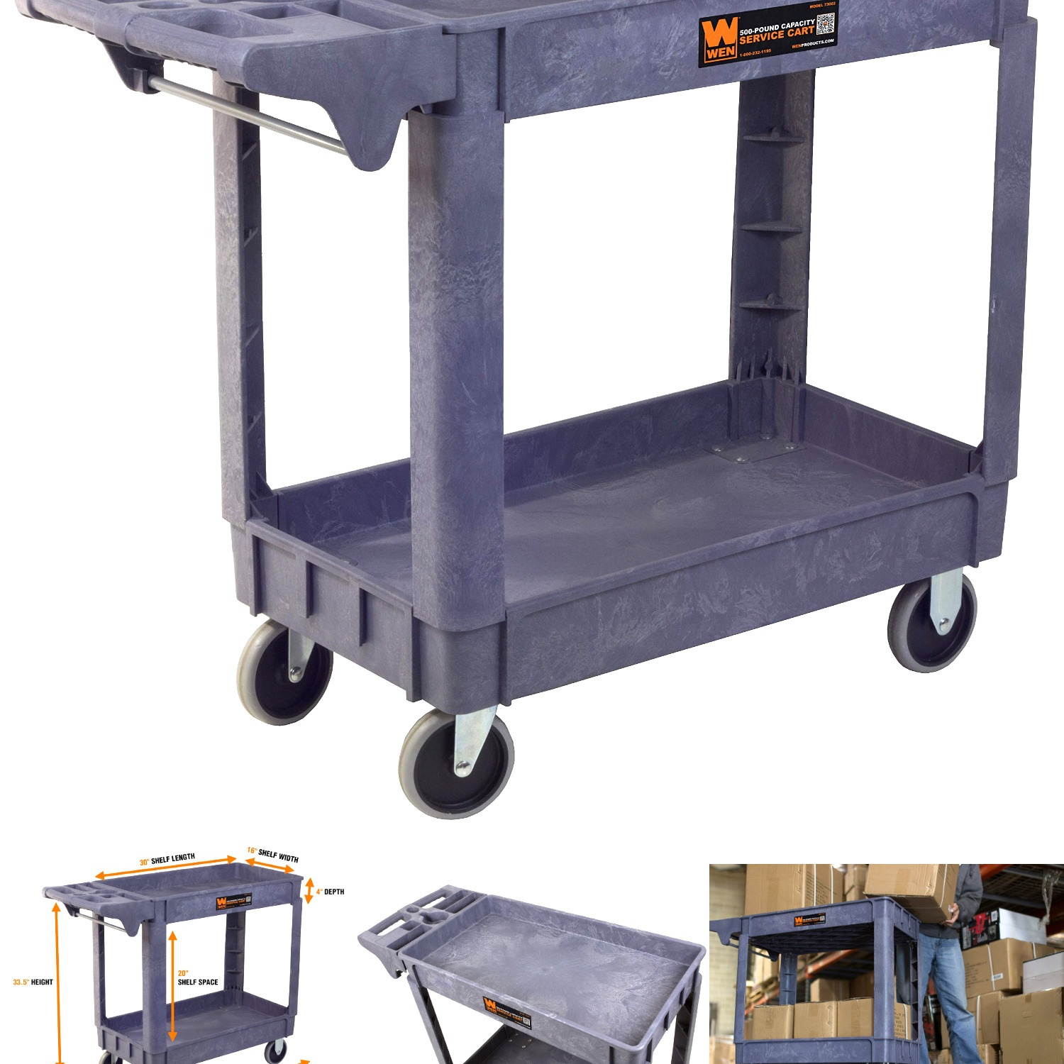 WEN 73002 500-Pound Capacity 40 by 17-Inch Service Utility Cart Two Tier