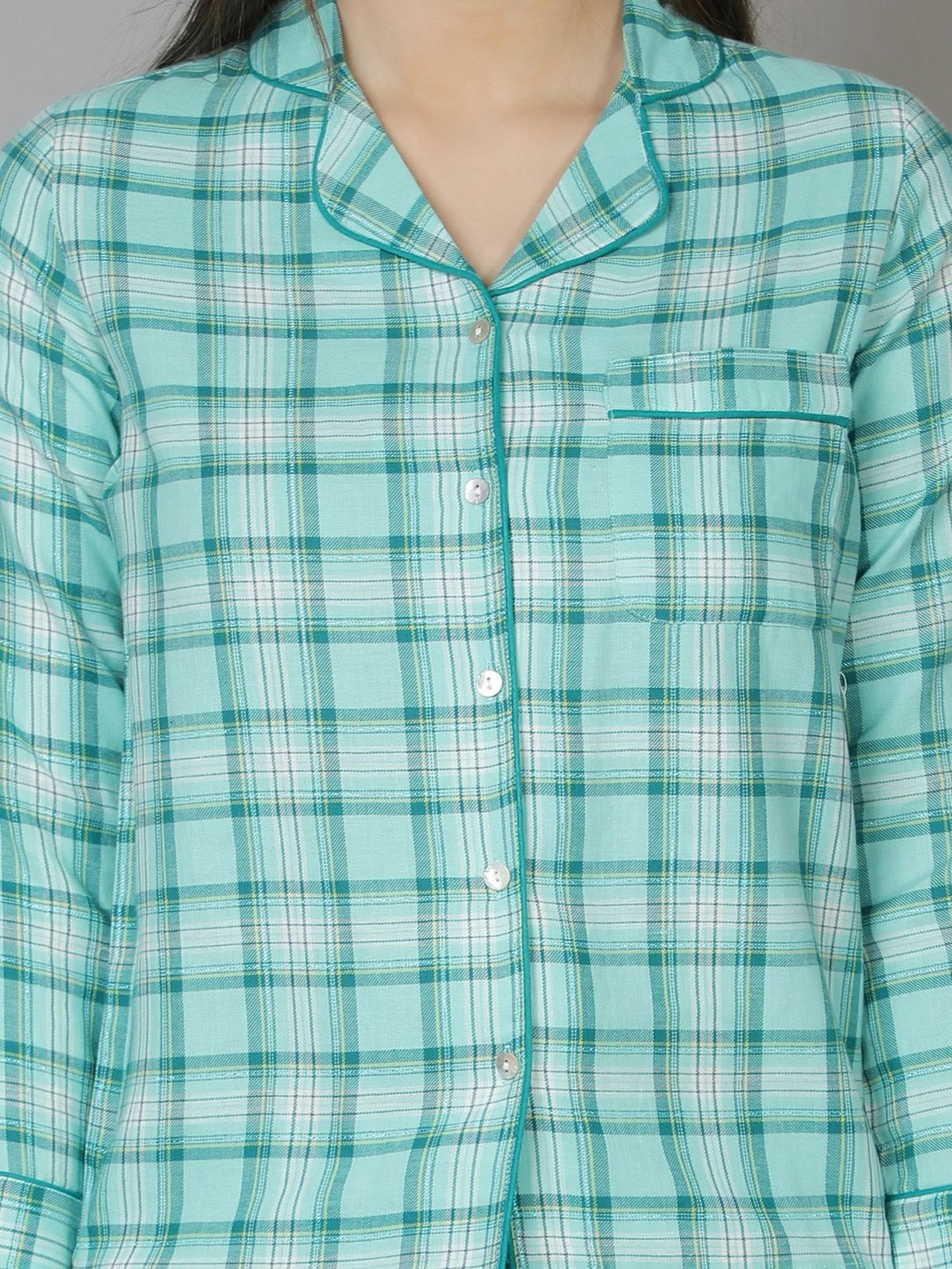 Dusk Attire Blue Green Checkered Pyjama Set