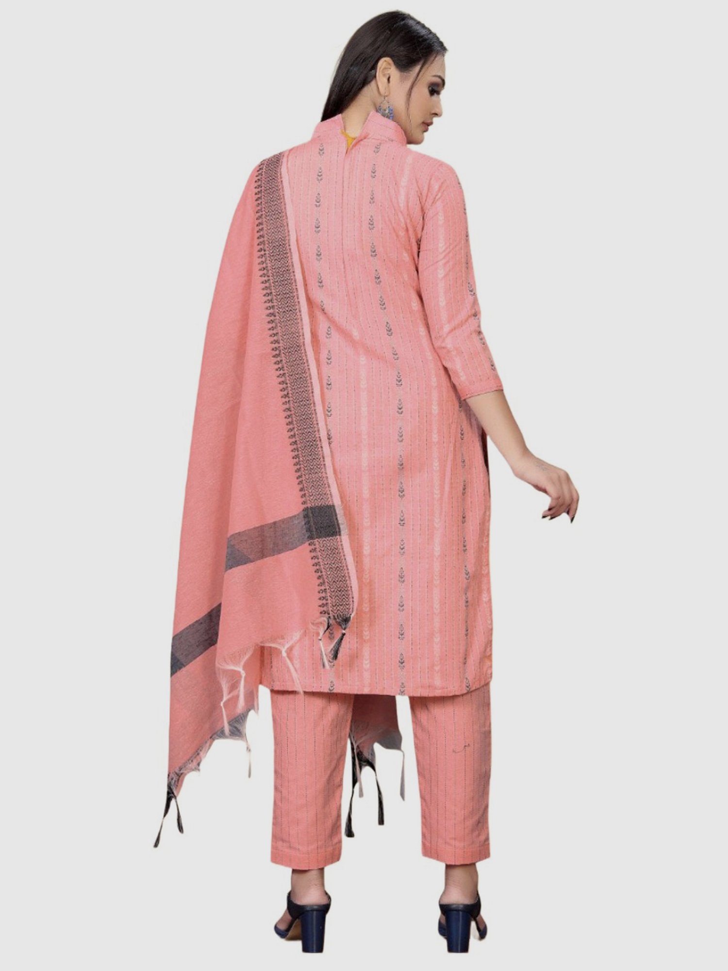 APNISHA Pink Cotton Striped Unstitched Dress Material